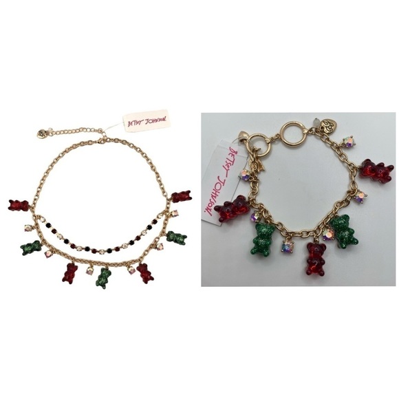 BETSEY JOHNSON SET Christmas Holiday Gummy Bears Necklace & Bracelet NEW NWT - Picture 1 of 16